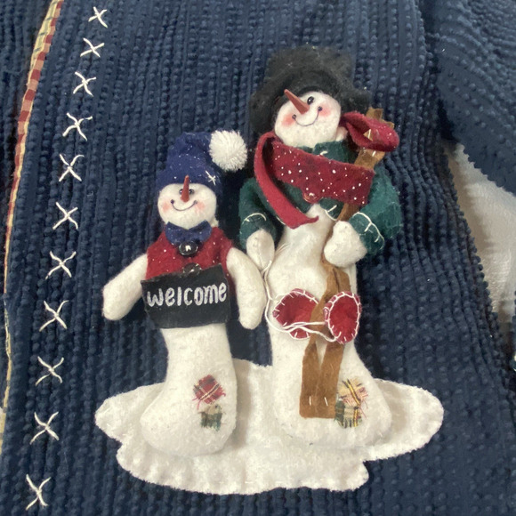 Chenille Jacket Cottagecore Granny Sweater Cardigan Snowman Country christmas - Picture 5 of 16